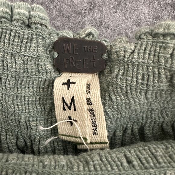 Free People Green Off-The-Shoulder Tie Cuffs Ribbed Top Size Medium - Picture 3 of 6